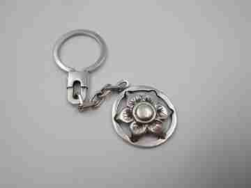 Unisex keychain. 925 sterling silver. Flower pendant. Circa 1980's