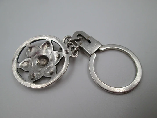 Unisex keychain. 925 sterling silver. Flower pendant. Circa 1980's