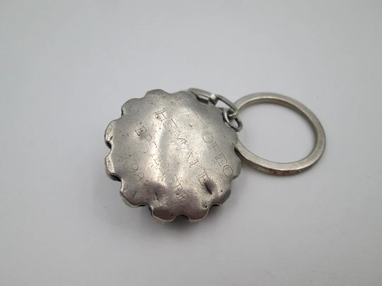 Unisex keychain. Charro button motif. Sterling silver. Chain and ring clasp. 1980's. Spain