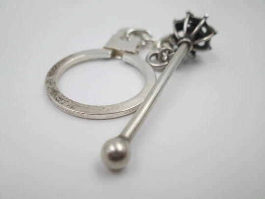 Unisex keychain. Sterling silver. Openwork mace. 1980's. Chain & hitch.