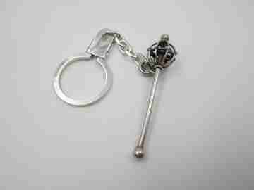 Unisex keychain. Sterling silver. Openwork mace. 1980's. Chain & hitch.