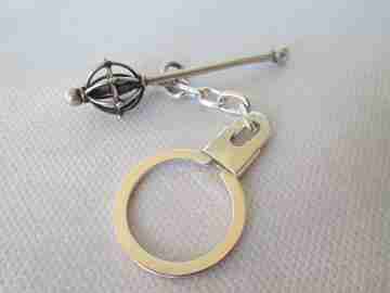 Unisex keychain. Sterling silver. Openwork mace. 1980's. Chain & hitch.