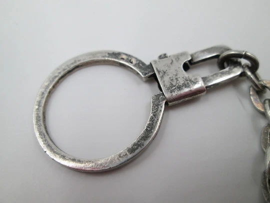 Unisex keychain. Sterling silver. Triangular shield. Law symbology