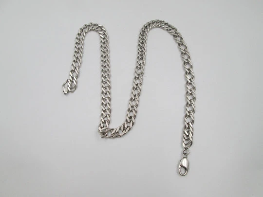 Unisex sterling silver curb chain with braided links. Carabiner clasp. Italy. 1980's Unisex sterling silver curb chain with braided links. Carabiner clasp. Italy. 1980's