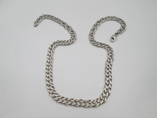 Unisex sterling silver curb chain with braided links. Carabiner clasp. Italy. 1980's Unisex sterling silver curb chain with braided links. Carabiner clasp. Italy. 1980's