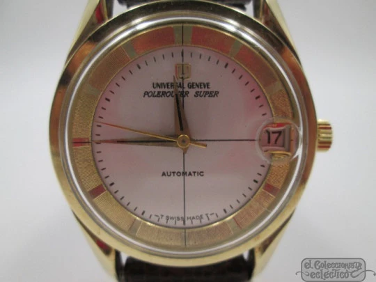 Universal Genève Polerouter Super. Gold plated & steel. Automatic. Microtor