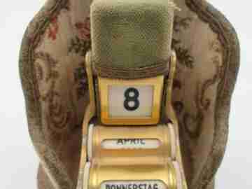 Upholstered armchair office desk perpetual calendar. Metal, wood and fabric. 1970's