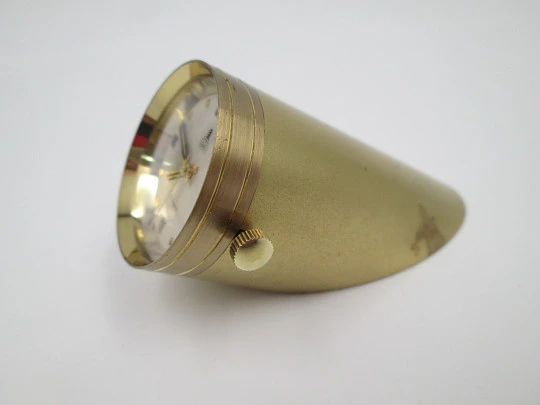 UWS cylindrical clock. Hand winding. Golden bronze. 17 rubis. 1970's. Date