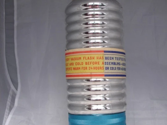 Vacuum flask. Bohemian glass and blue metal. 1960's. Krasno