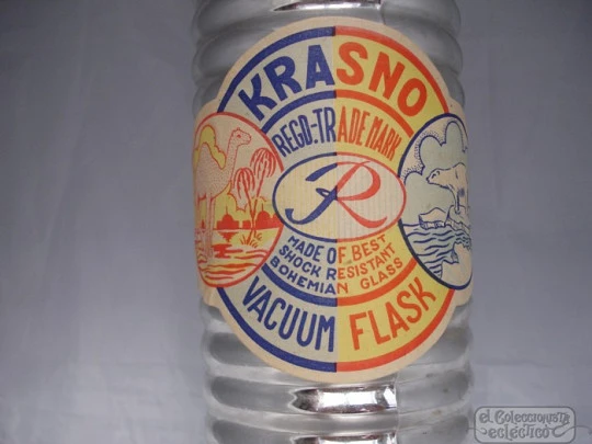 Vacuum flask. Bohemian glass and blue metal. 1960's. Krasno