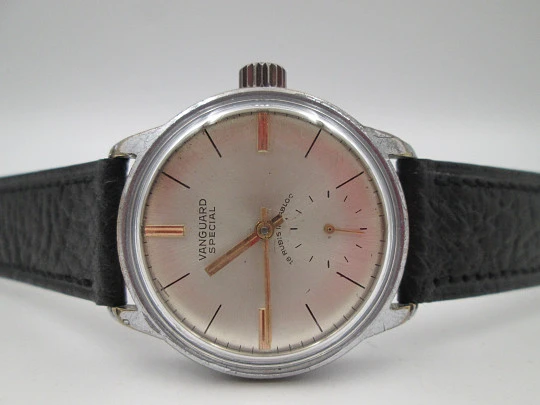 Vanguard Special. Chromed metal and steel. Manual wind. Small seconds hand. 1960's