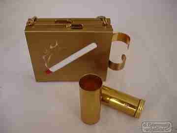 Vanity case. USA. Golden metal and enamel. 1940s. Lipstick. Mirror