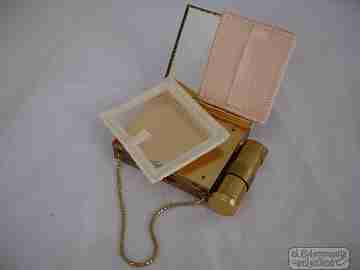 Vanity case. USA. Golden metal and enamel. 1940s. Lipstick. Mirror