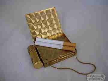 Vanity case. USA. Golden metal and enamel. 1940s. Lipstick. Mirror