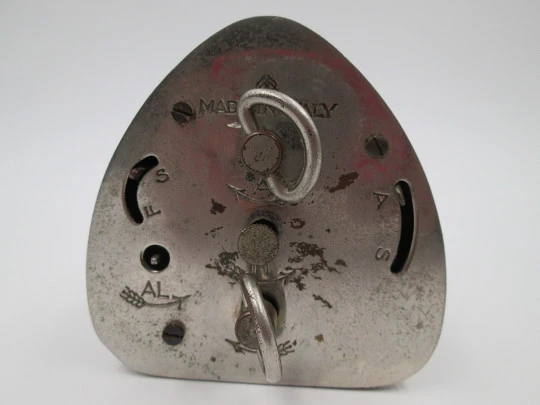 Veglia table clock. Manual wind. Silver metal. Alarm. 1930's. Italy
