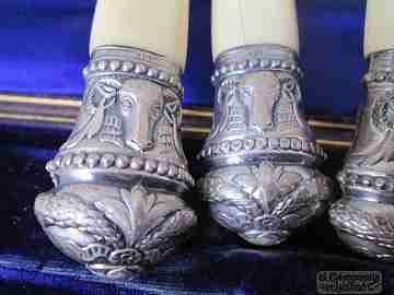 Victorian carving set. Ivory, steel and silver. 1870. Joseph Rodgers