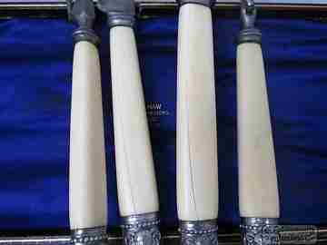 Victorian carving set. Ivory, steel and silver. 1870. Joseph Rodgers
