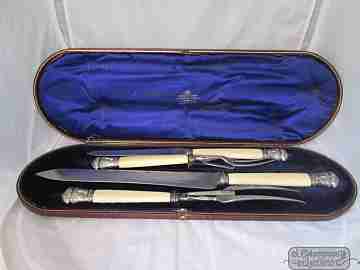 Victorian carving set. Ivory, steel and silver. 1870. Joseph Rodgers