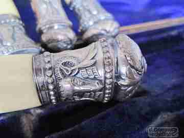 Victorian carving set. Ivory, steel and silver. 1870. Joseph Rodgers