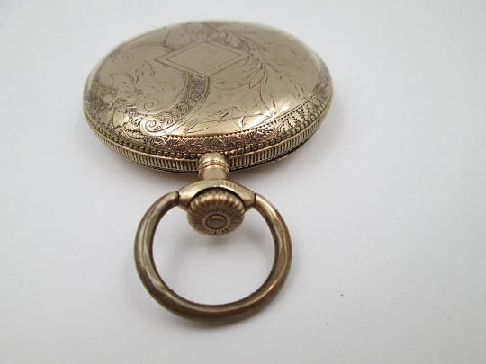 Victory hunter-case pocket watch. Gold plated metal. Stem-wind. Ornate lids. 1910's. Swiss