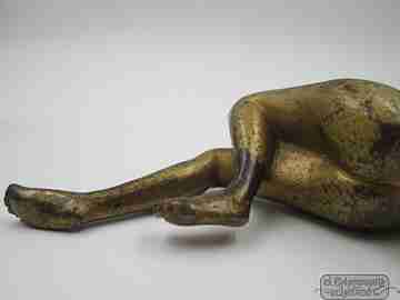 Vienna bronze. Gold painted. Woman with rose. 1900. Wood base