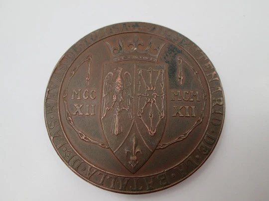 VII Centenario batalla Navas de Tolosa medalla bronce. Rey Sancho. Bartolomé Maura. 1912