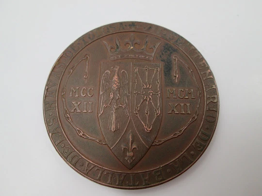 VII Centenary battle of Navas de Tolosa bronze medal. Sancho VII King. Bartolome Maura. 1912