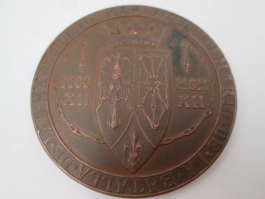 VII Centenary battle of Navas de Tolosa bronze medal. Sancho VII King. Bartolome Maura. 1912