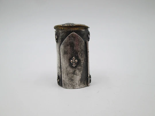 Virgin Mary cylindrical chapel. Silver and gold plated. 1950's. Spain