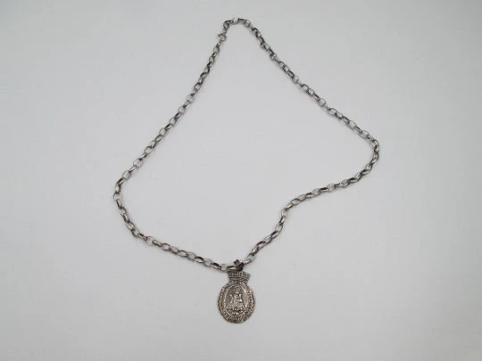 Virgin of Covadonga and the Cross of Victory sterling silver medal with chain. Spain