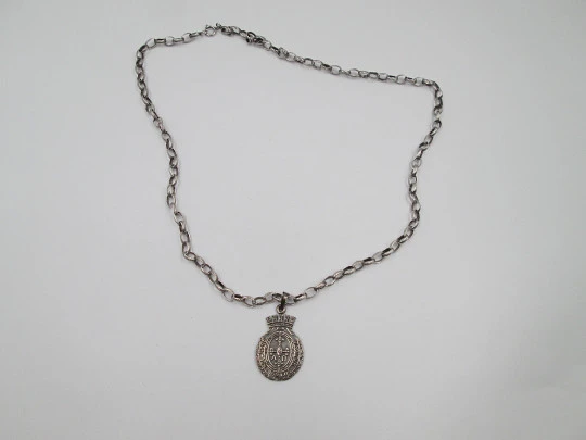 Virgin of Covadonga and the Cross of Victory sterling silver medal with chain. Spain