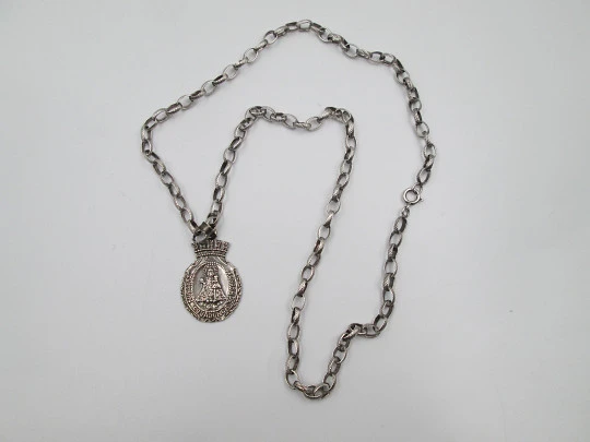 Virgin of Covadonga and the Cross of Victory sterling silver medal with chain. Spain