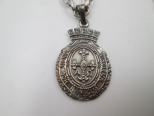 Virgin of Covadonga and the Cross of Victory sterling silver medal with chain. Spain