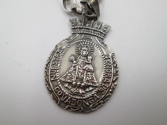 Virgin of Covadonga and the Cross of Victory sterling silver medal with chain. Spain