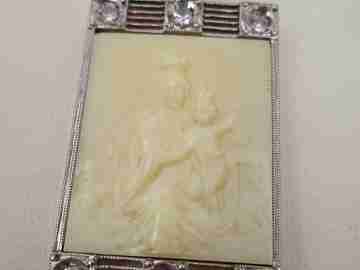 Virgin of Mount Carmel. Ivory & 18K gold. White sapphires. Platinum edge