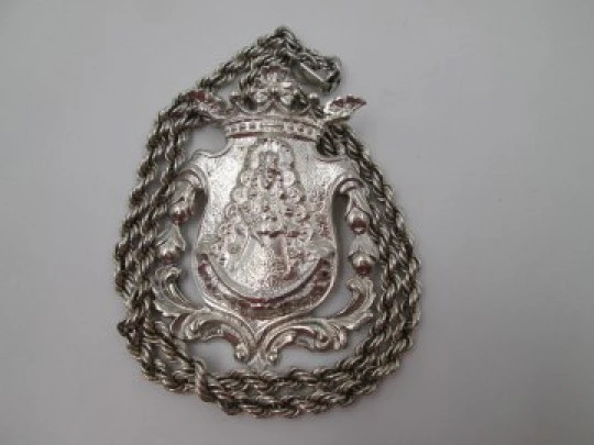 Virgin of Rocio medal with cord. 925 sterling silver. 1990's. Spain