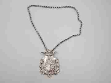 Virgin of Rocio medal with cord. 925 sterling silver. 1990's. Spain