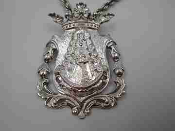 Virgin of Rocio medal with cord. 925 sterling silver. 1990's. Spain