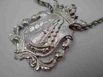 Virgin of Rocio medal with cord. 925 sterling silver. 1990's. Spain