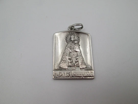 Virgin of the Forsaken religious medal. Sterling silver. High relief. Ring on top. 1970's. Spain Virgin of the Forsaken religious medal. Sterling silver. High relief. Ring on top. 1970's. Spain