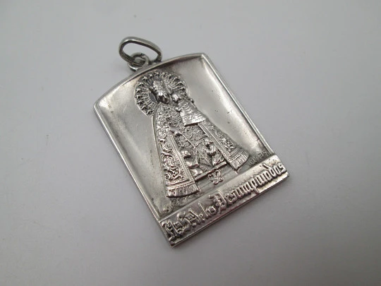 Virgin of the Forsaken religious medal. Sterling silver. High relief. Ring on top. 1970's. Spain Virgin of the Forsaken religious medal. Sterling silver. High relief. Ring on top. 1970's. Spain