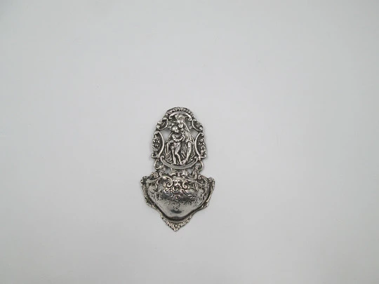 Virgin with Child holy water font. 925 sterling silver. Spain. 1970's