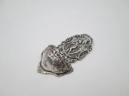 Virgin with Child holy water font. 925 sterling silver. Spain. 1970's