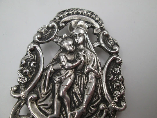 Virgin with Child holy water font. 925 sterling silver. Spain. 1970's