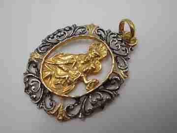 Virgin with Child openwork medal. 925 sterling silver & vermeil. 1970's