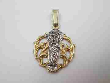 Virgin with Child openwork medal. Sterling silver & vermeil. Vegetable edge. Ring. 1970's