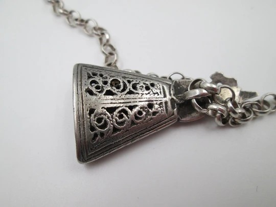 Virgin with Child sterling silver religious medal with open links chain. Spain. 1950's