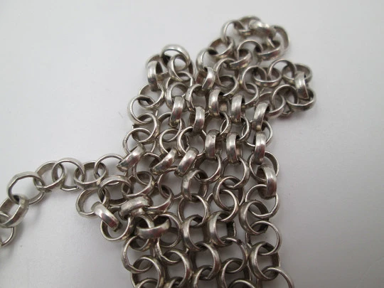 Virgin with Child sterling silver religious medal with open links chain. Spain. 1950's