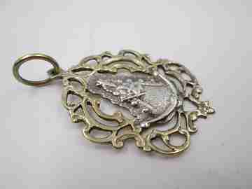 Virgin with crosier openwork medal. Sterling silver & vermeil. Vegetable edge. Ring. 1960's