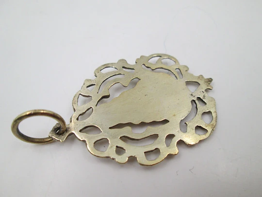 Virgin with crosier openwork medal. Sterling silver & vermeil. Vegetable edge. Ring. 1960's